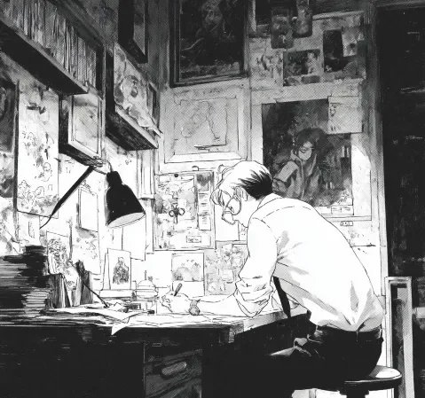 少年冒险题材漫画封面，主角与伙伴在遗迹前